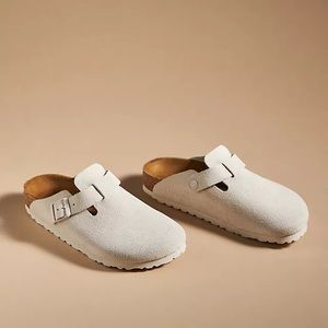 New Birkenstock Boston Suede Clogs - Antique White
